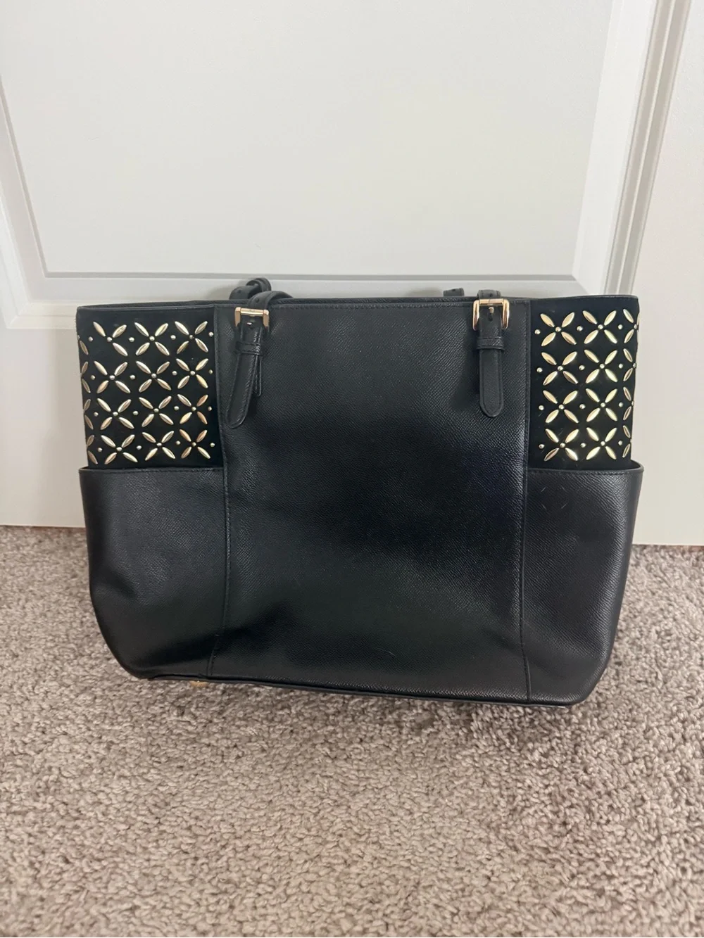 Michael Kors Black Tote with Gold Emblem Accents